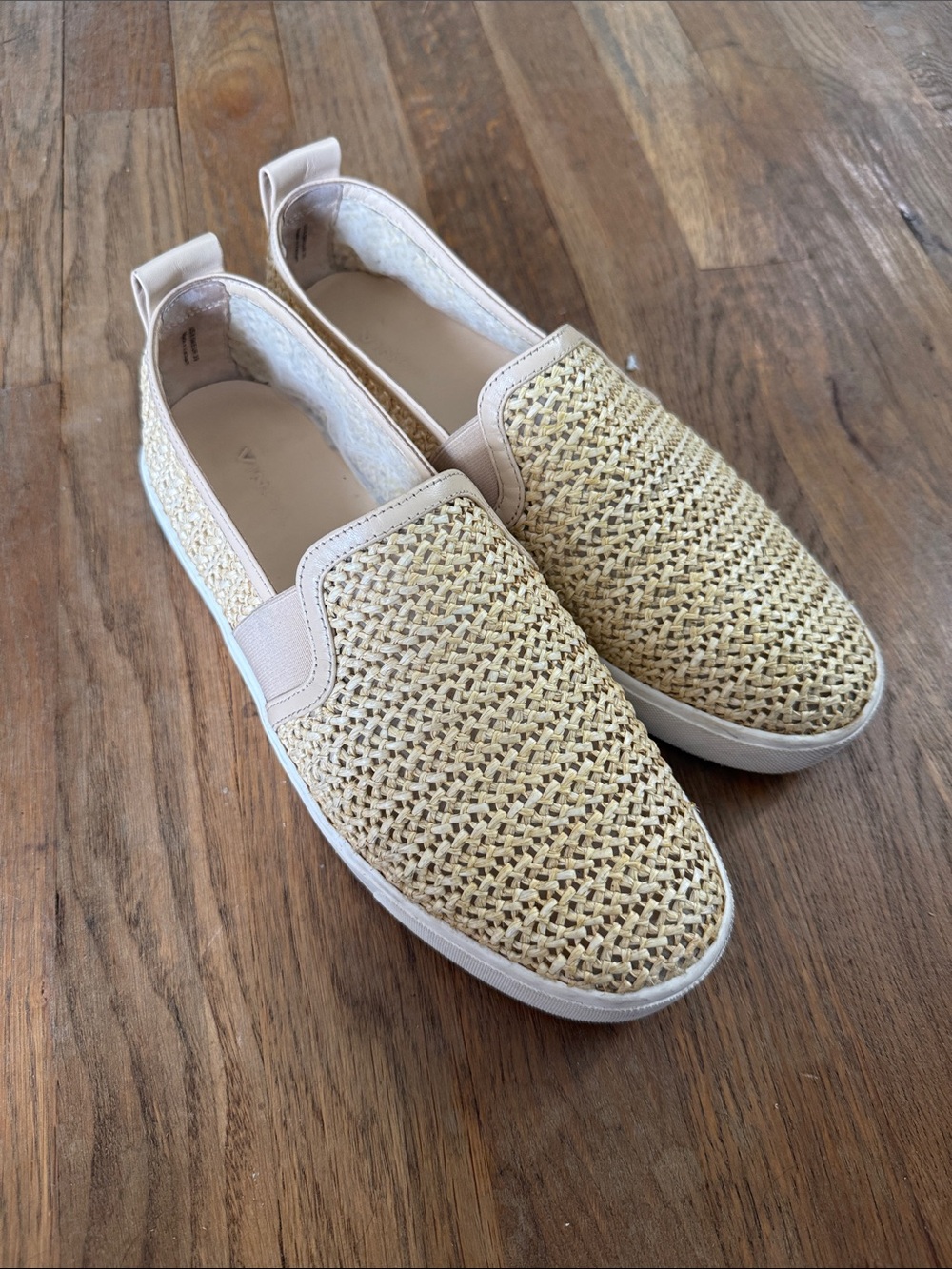 Vince White Slip-On Sneakers with Natural Woven Upper